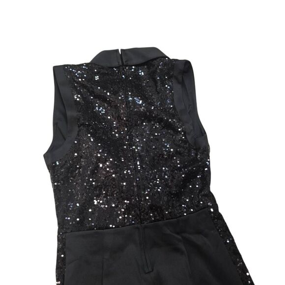Venus Sequin Detail Tuxedo Jumpsuit Women's Medium Black Sleeveless Cocktail - Picture 7 of 8